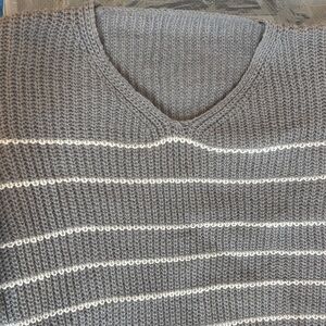 Gray Striped V-Neck Sweater